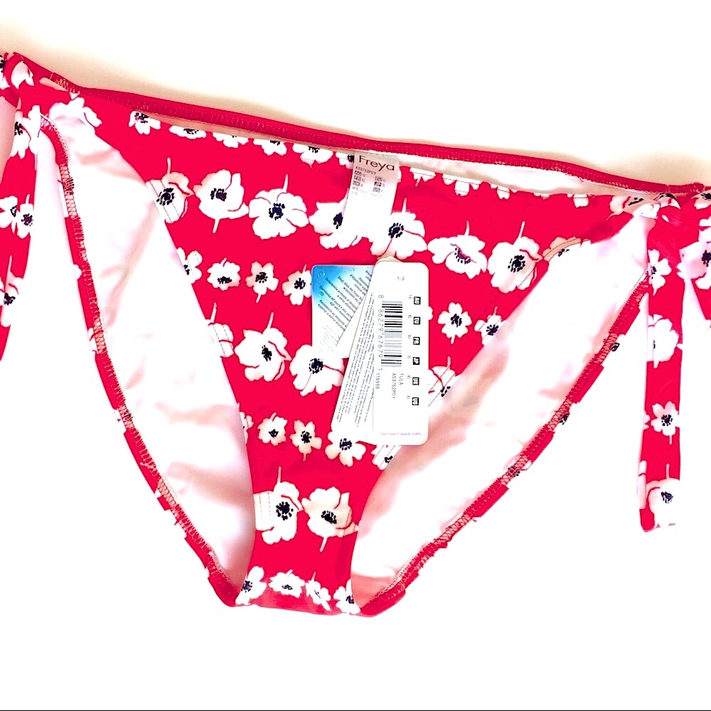 NEW Freya Bikini Bottoms XL Women’s Rio Red Poppy Flower Scarf Tie Swimsuit NWT